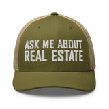 Ask Me About Real Estate Embroidered Trucker Hat | White Thread