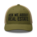 Ask Me About Real Estate Embroidered Trucker Hat | Black Thread