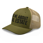 Ask Me About Real Estate Embroidered Trucker Hat | Black Thread