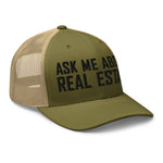 Ask Me About Real Estate Embroidered Trucker Hat | Black Thread