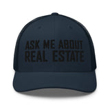 Ask Me About Real Estate Embroidered Trucker Hat | Black Thread