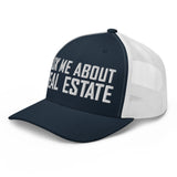 Ask Me About Real Estate Embroidered Trucker Hat | White Thread