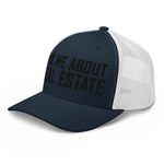 Ask Me About Real Estate Embroidered Trucker Hat | Black Thread