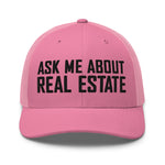 Ask Me About Real Estate Embroidered Trucker Hat | Black Thread