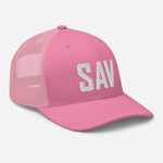 SAV Airport Code Savannah Georgia Hilton Head Island South Carolina Embroidered Trucker Hat Mesh Snapback