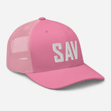 SAV Airport Code Savannah Georgia Hilton Head Island South Carolina Embroidered Trucker Hat Mesh Snapback