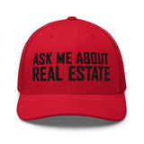 Ask Me About Real Estate Embroidered Trucker Hat | Black Thread