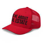 Ask Me About Real Estate Embroidered Trucker Hat | Black Thread