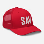 SAV Airport Code Savannah Georgia Hilton Head Island South Carolina Embroidered Trucker Hat Mesh Snapback