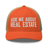 Ask Me About Real Estate Embroidered Trucker Hat | White Thread