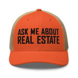 Ask Me About Real Estate Embroidered Trucker Hat | Black Thread