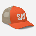 SAV Airport Code Savannah Georgia Hilton Head Island South Carolina Embroidered Trucker Hat Mesh Snapback