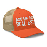 Ask Me About Real Estate Embroidered Trucker Hat | White Thread