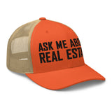 Ask Me About Real Estate Embroidered Trucker Hat | Black Thread