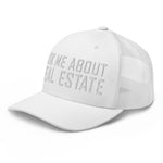 Ask Me About Real Estate Embroidered Trucker Hat | White Thread