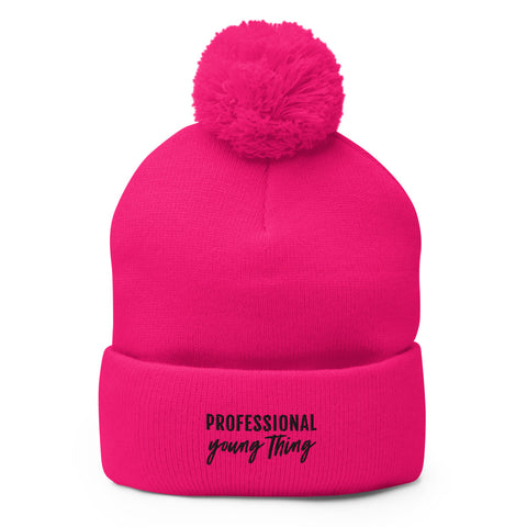 PYT Professional Young Thing Embroidered Pom-Pom Beanie - CRE PYT